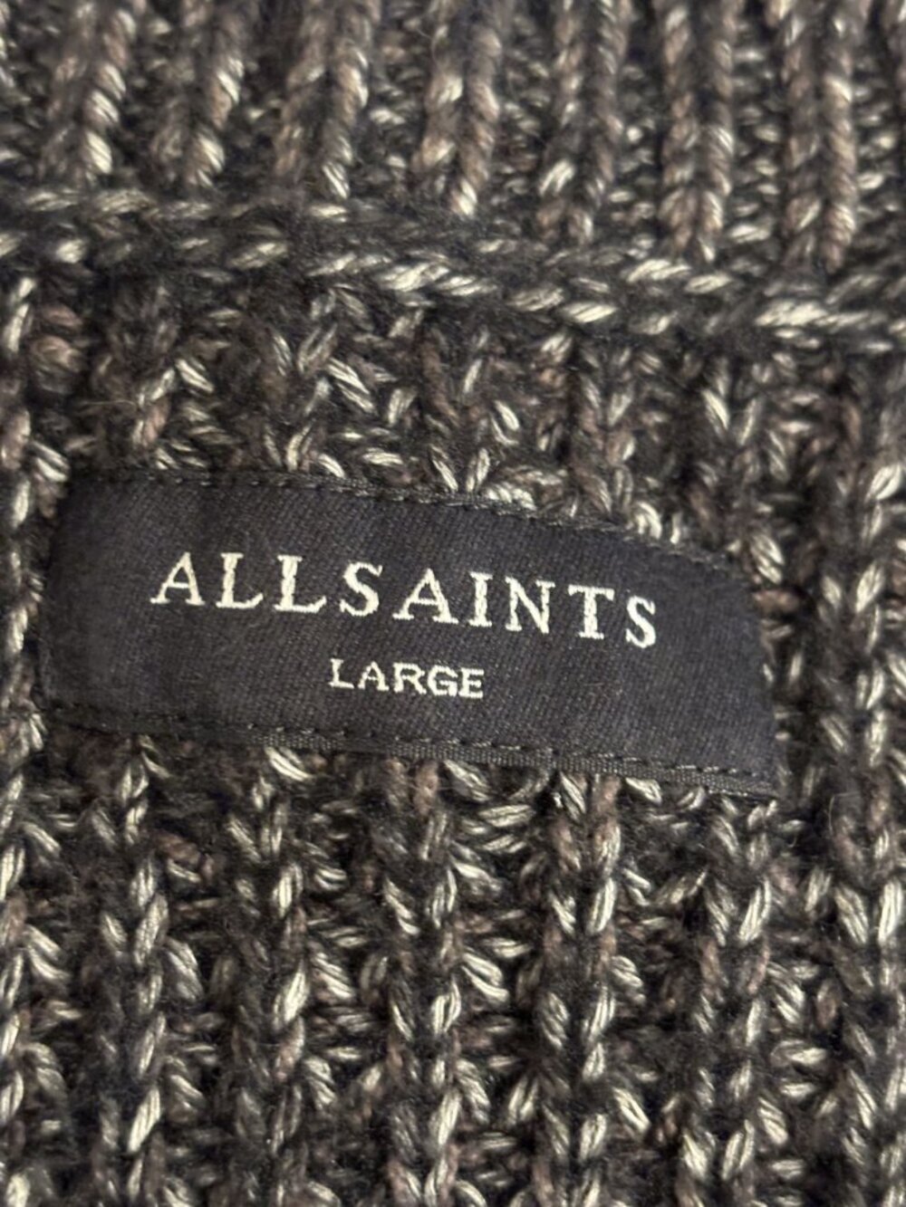 AllSaints Mens Large Knit Sweater In Black & Gray Chunky Cotton Blend - Picture 2 of 8
